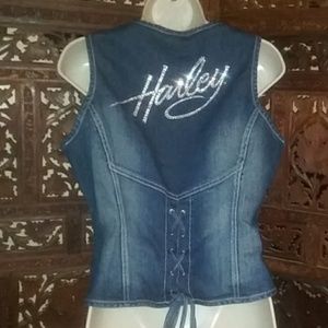 Harley Davidson womans M Denim zipup bling vest